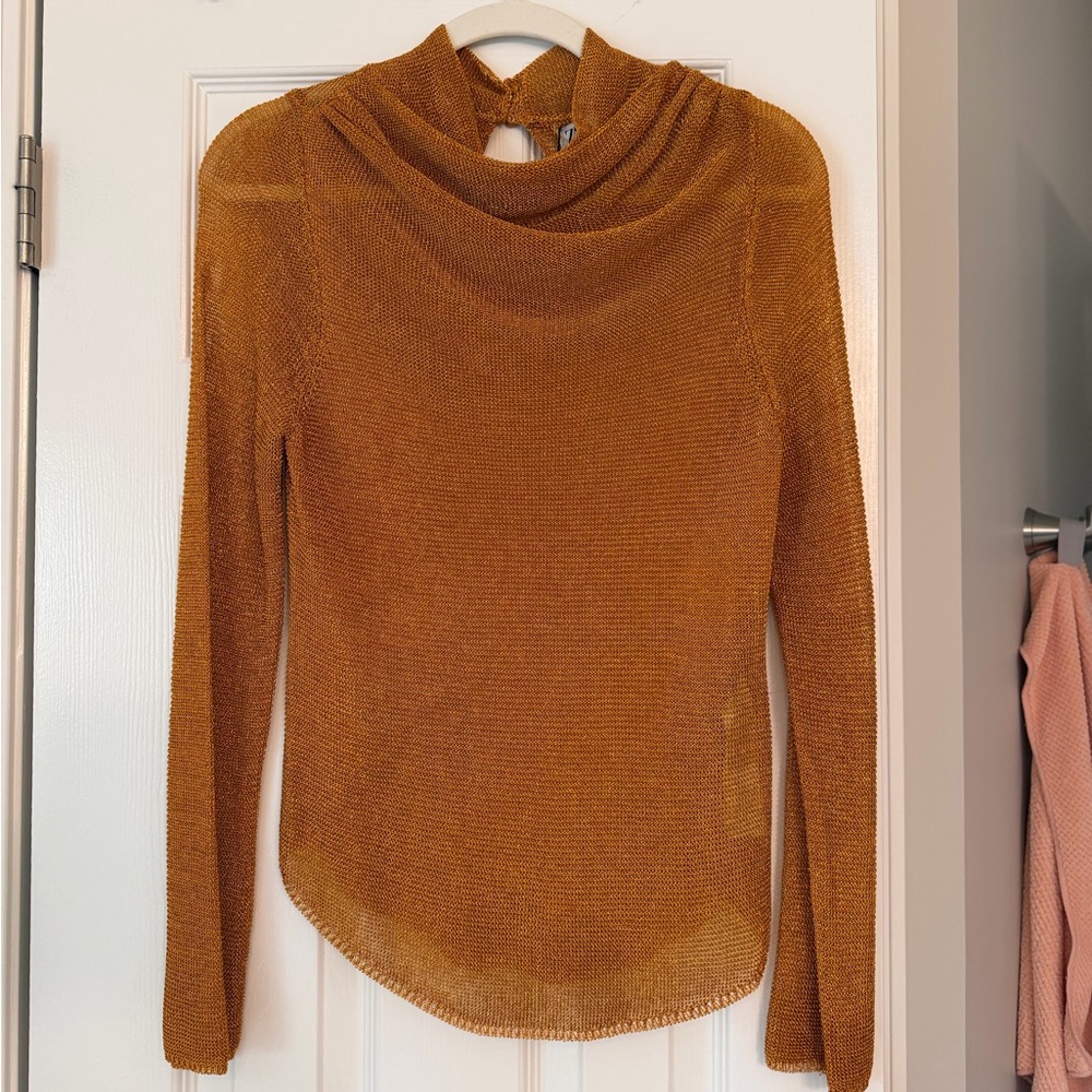 Zara Cowl Neck Orange Bronze Knit Long Sleeve